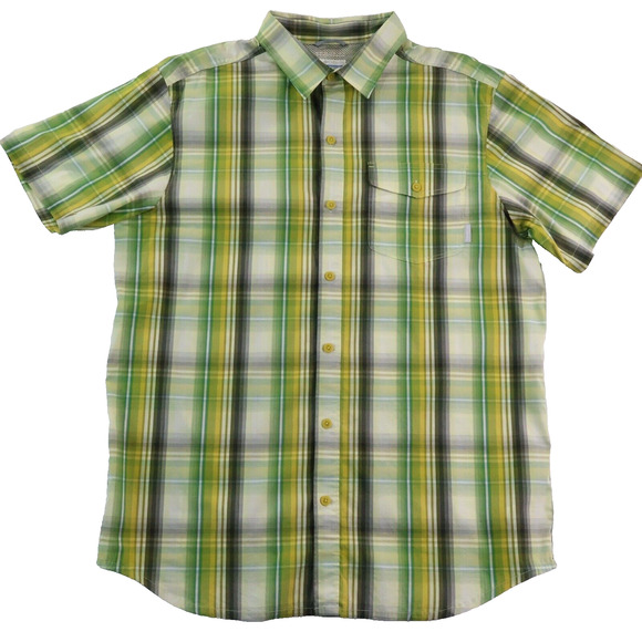 Columbia Mens Shirt L Green Plaid Short Sleeve Button Up Omni-Wick Vented - Picture 1 of 8